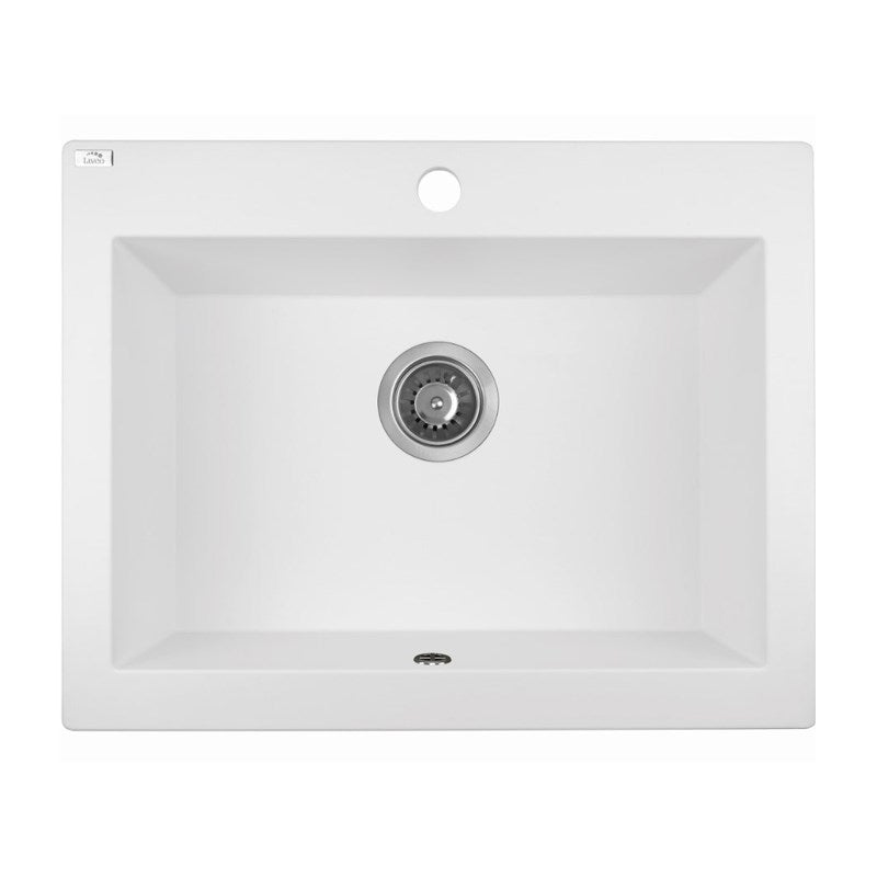 Laveo Komodo White Granite Single Bowl Stone Kitchen Sink 490*580*220mm(including Space Saving Siphon and Click-clack Plug)