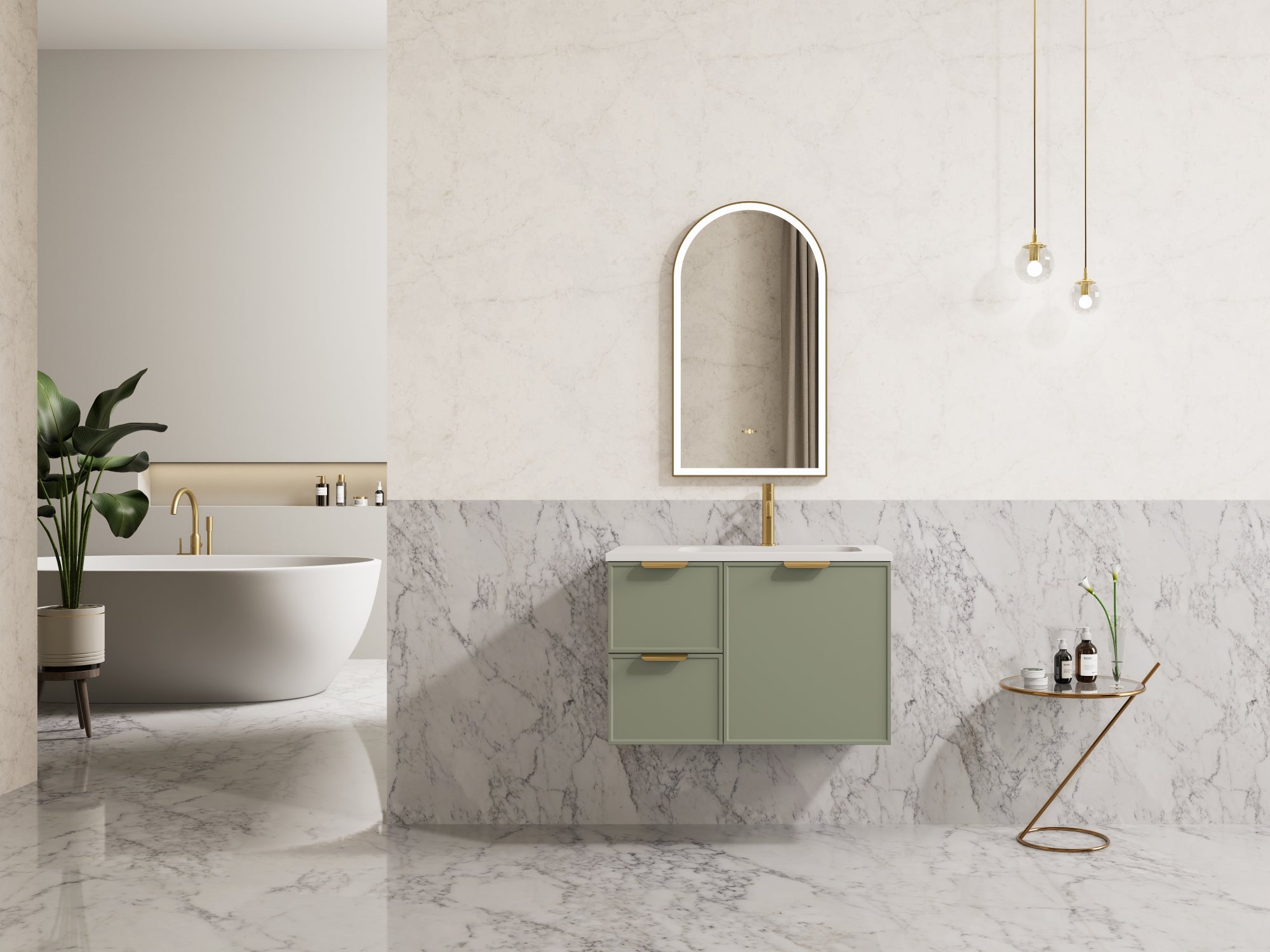 Miami PVC Waterproof Wall Hung Bathroom Vanity Olive Green