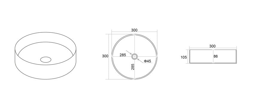 Olley Above Counter Basin 300*300*105 Gloss white