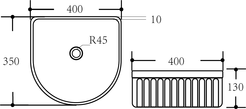 Arco Fluted Above Counter Basin 400*350*130 Matte Black