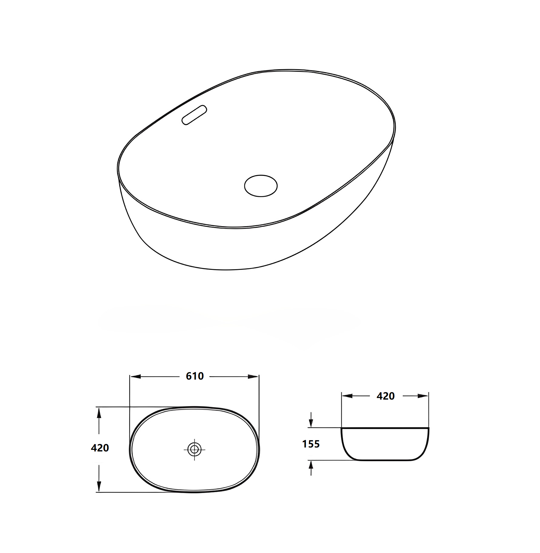 Ellips Above counter Basin 610*420*155 Gloss white