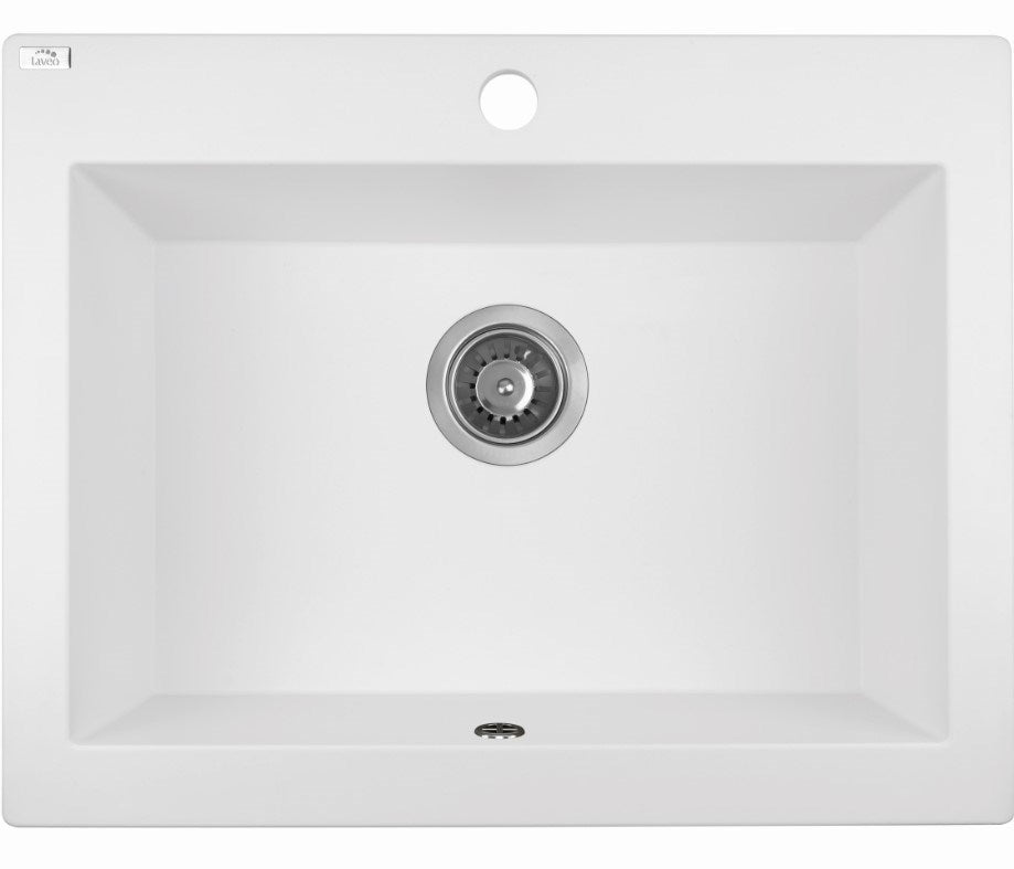 Laveo Komodo White Granite Single Bowl Stone Kitchen Sink 490*580*220mm(including Space Saving Siphon and Click-clack Plug)