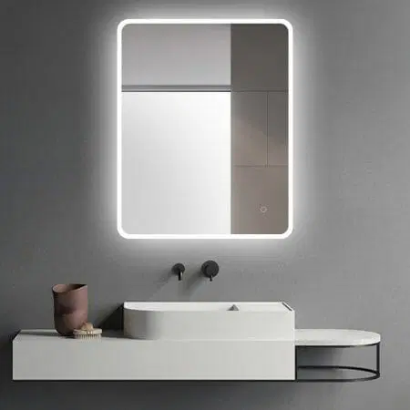 600*750mm Curved Rim Rectangle 3 Color Lighting Front & Backlit Acrylic LED Mirror Touch Sensor Switch Wall Mounted Vertical or Horizontal