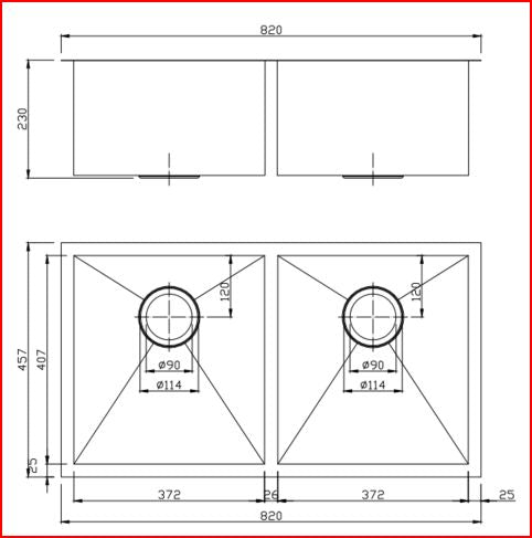 Round Corner Stainless Steel Brushed Brass PVD Coating Double Bowl Kitchen Sink(with Bottom Tray) 820*457*230mm