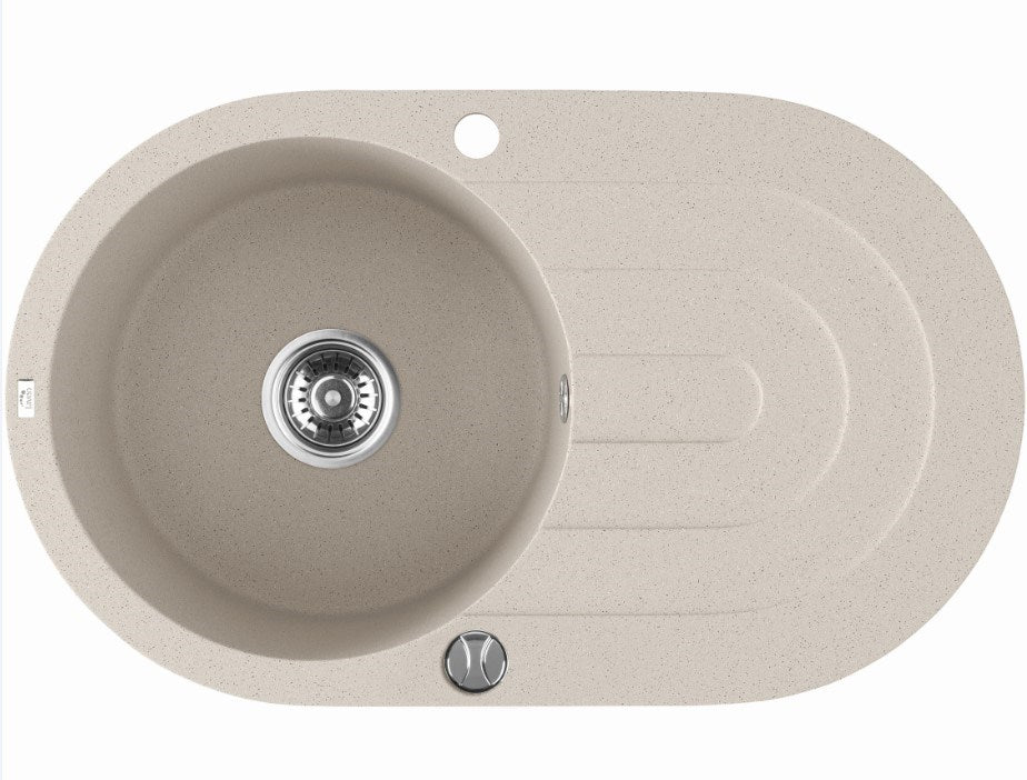 Laveo Dafne Beige Granite Single Bowl with Drain Board Stone Kitchen Sink 470*780*204mm(including Space Saving Siphon and Click-clack Plug)