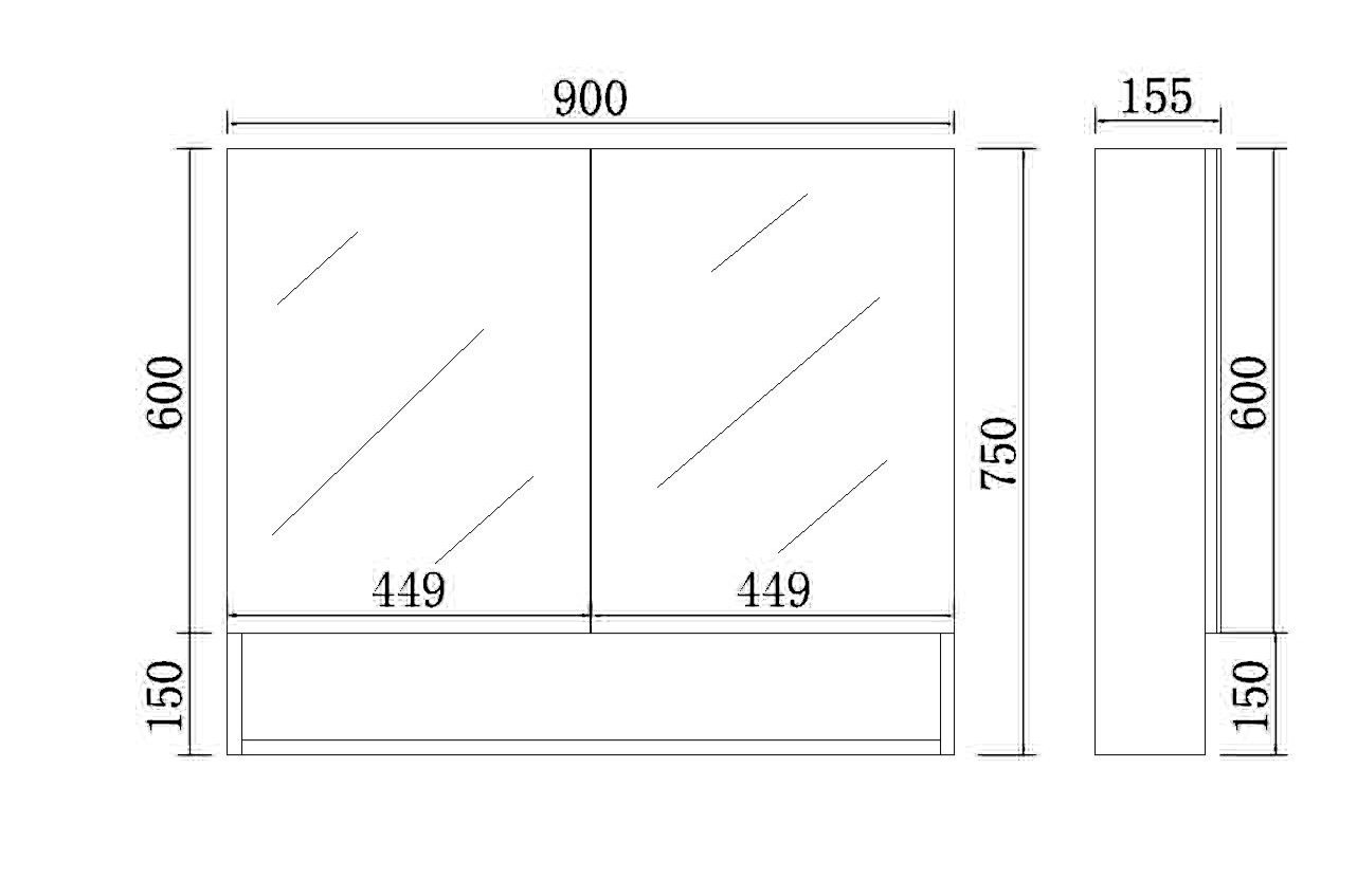 Riva Shaving Cabinet 900*155*750mm