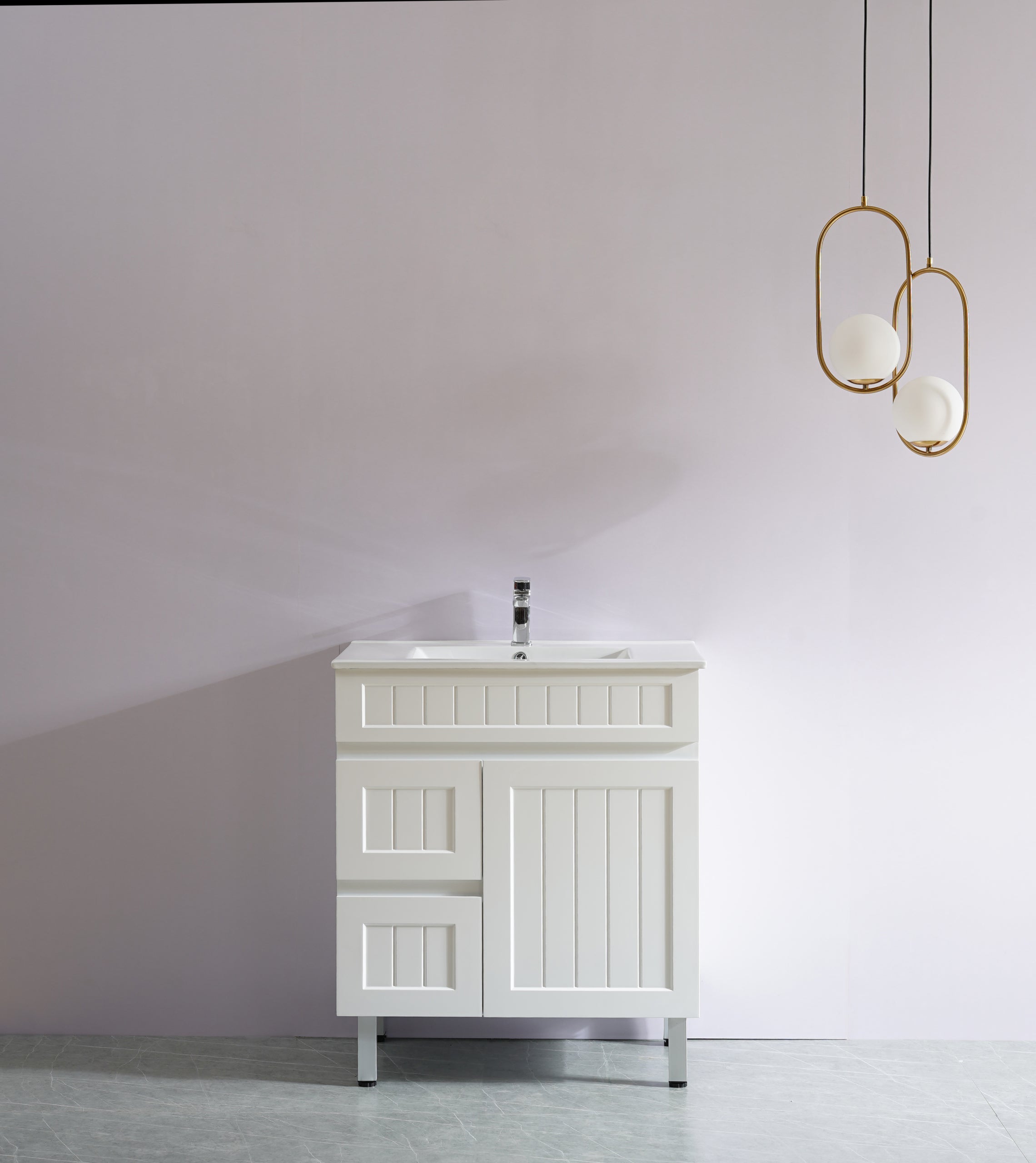 Acacia Ensuite PVC Freestanding Slimline Vanity Matte White With Ceramic Top