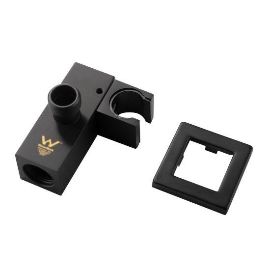 Square Black Shower Holder Wall Connector & Hose Only - Living and Bathroom