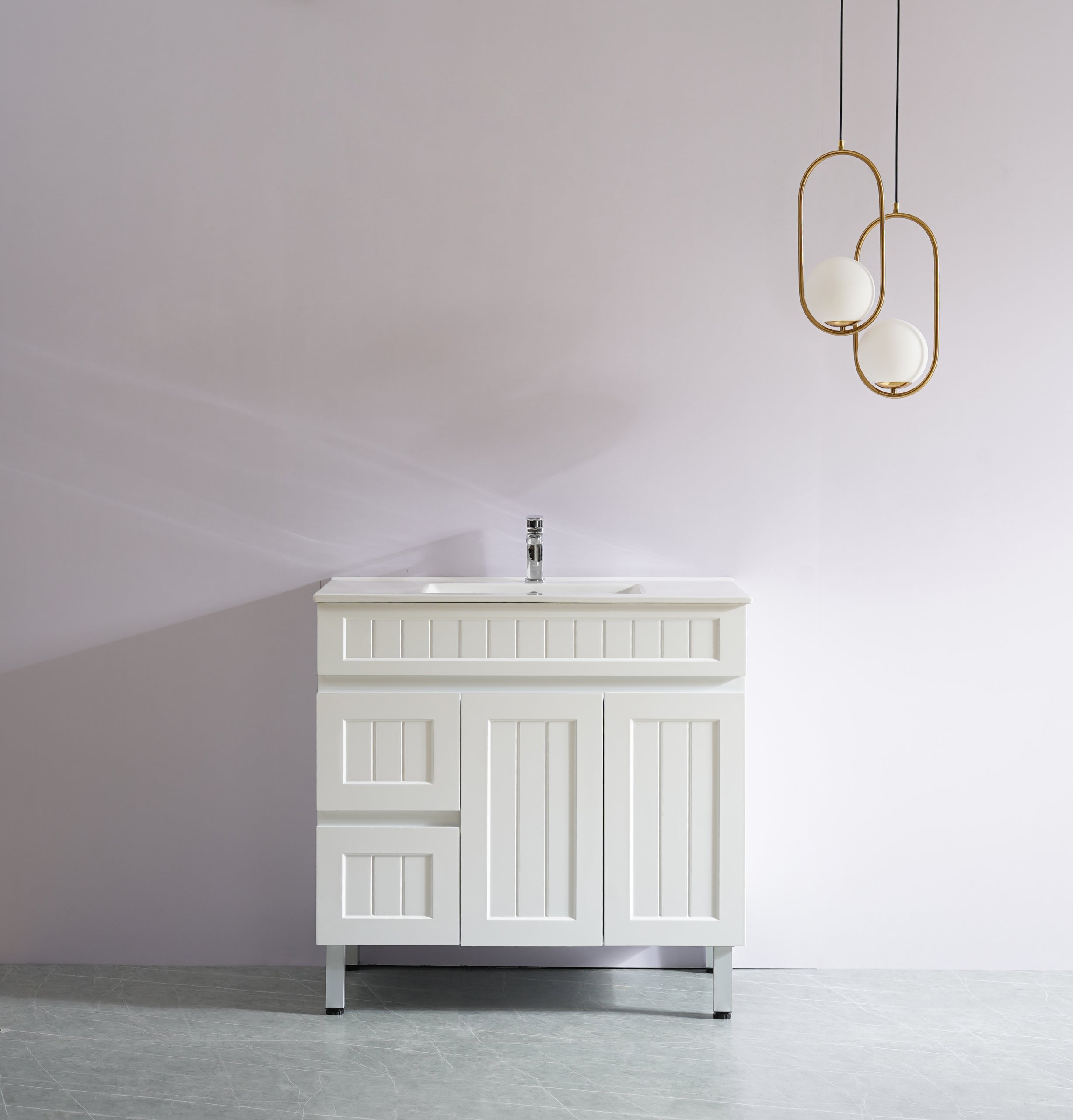 Acacia Ensuite PVC Freestanding Slimline Vanity Matte White With Ceramic Top