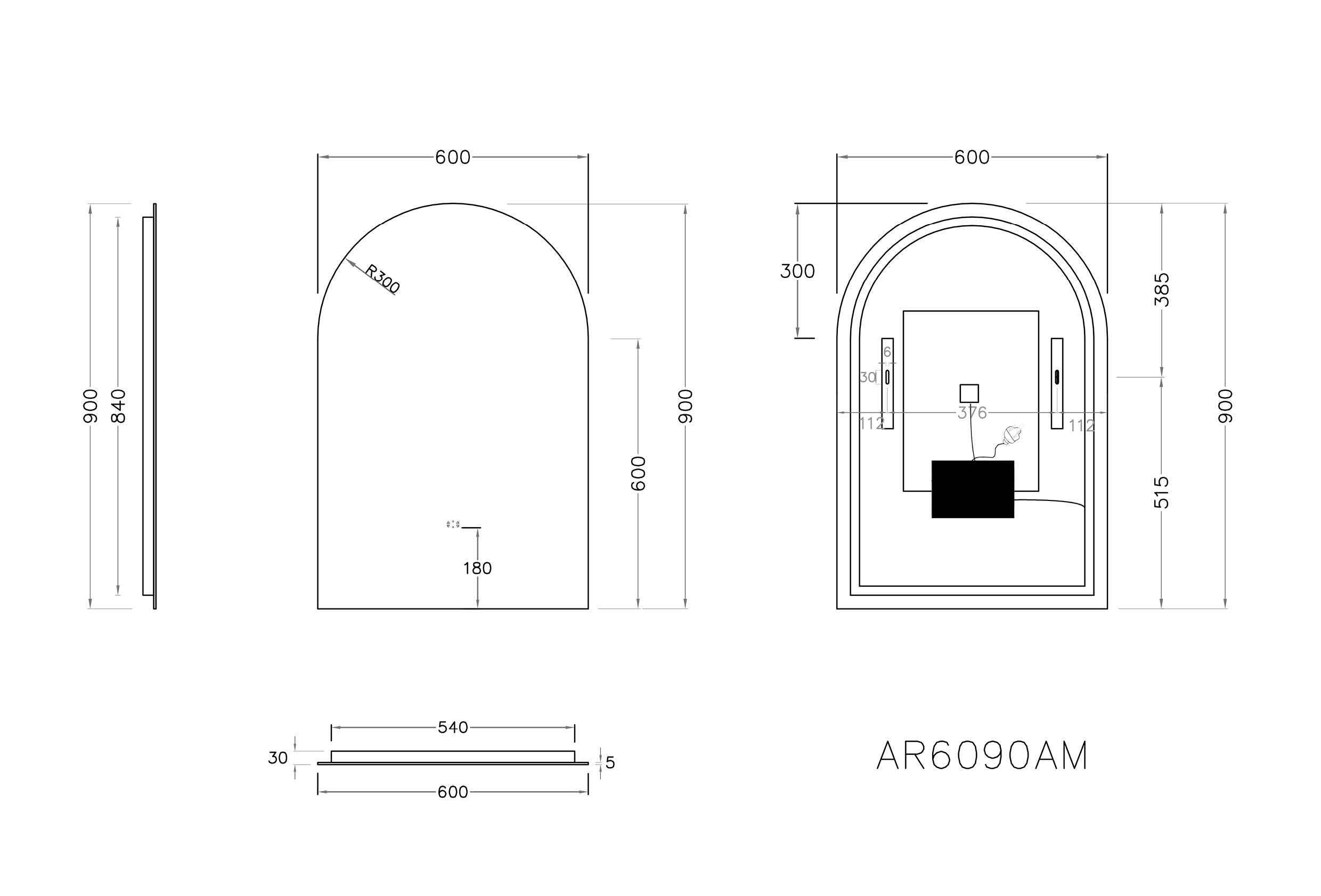 Aura 600mm Arch Frameless Backlit LED Mirror