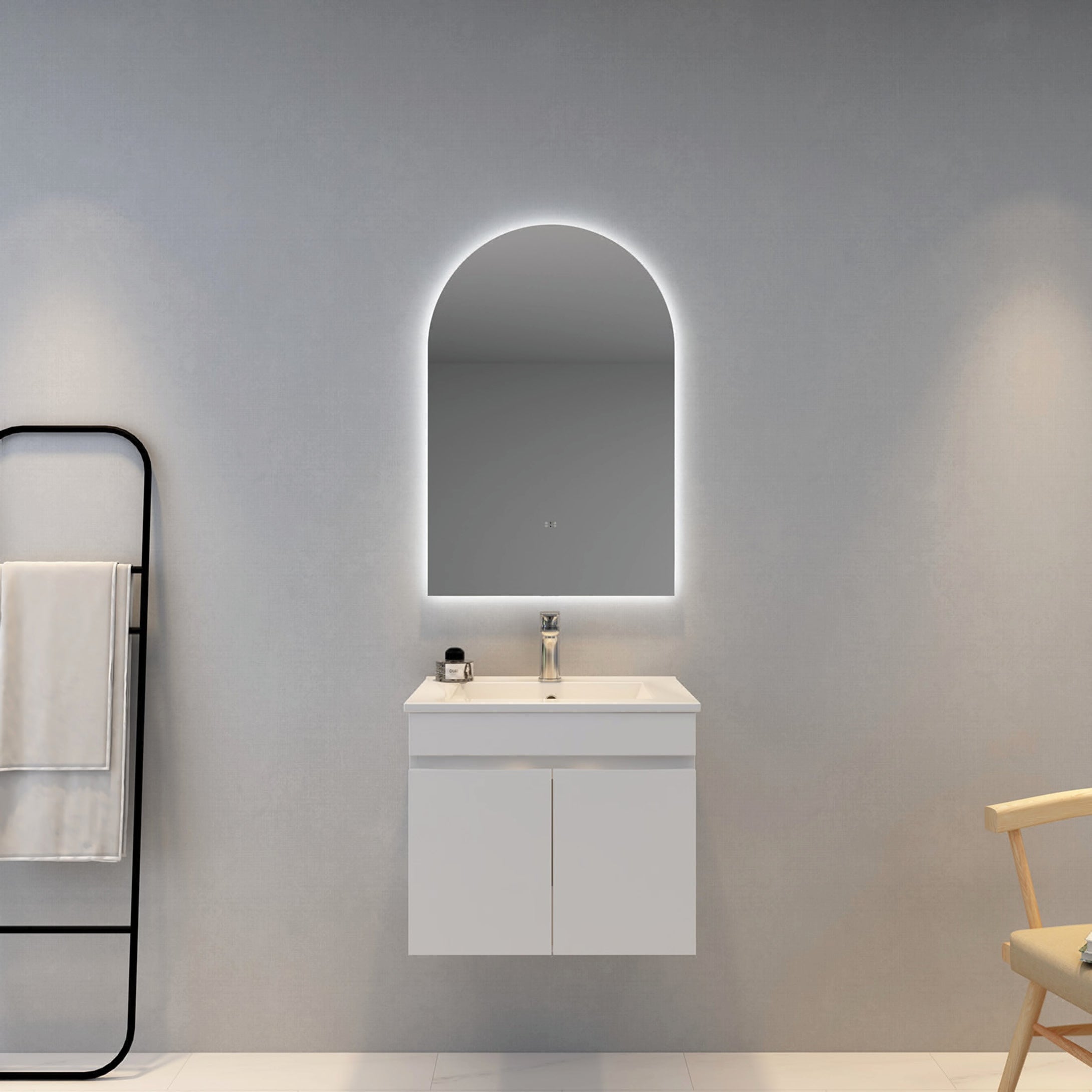 Aura 600mm Arch Frameless Backlit LED Mirror
