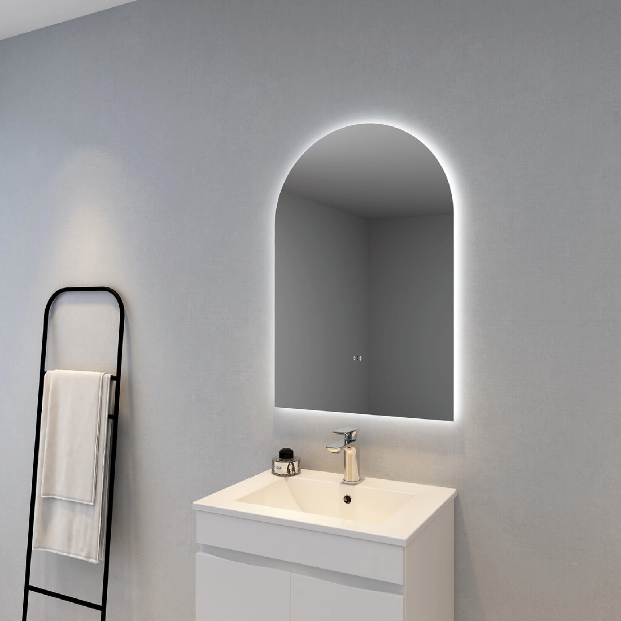 Aura 600mm Arch Frameless Backlit LED Mirror