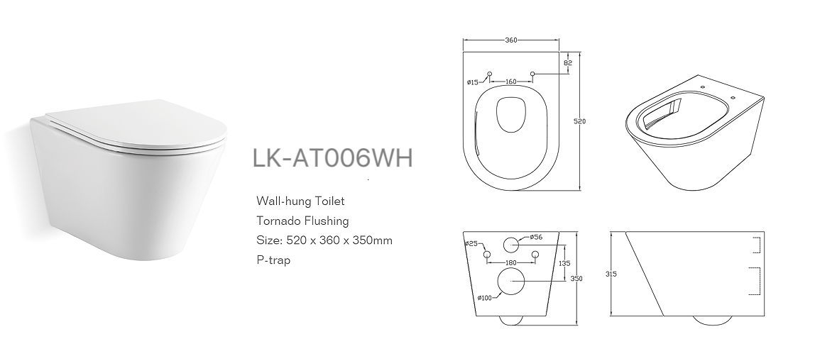 Agena Tonardo Rimless flush Wall-hung Pan