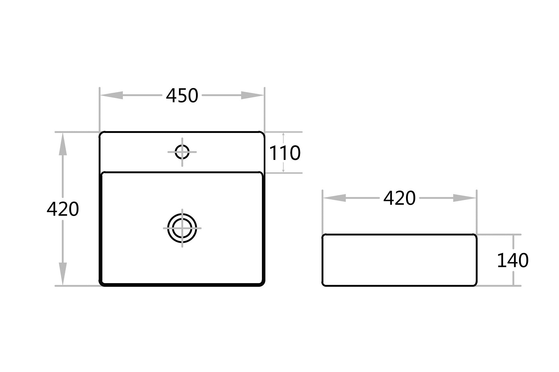 Ultra Slim Gloss White Fine Ceramic-Wall Hung/Above Counter Basin 450×420×140mm