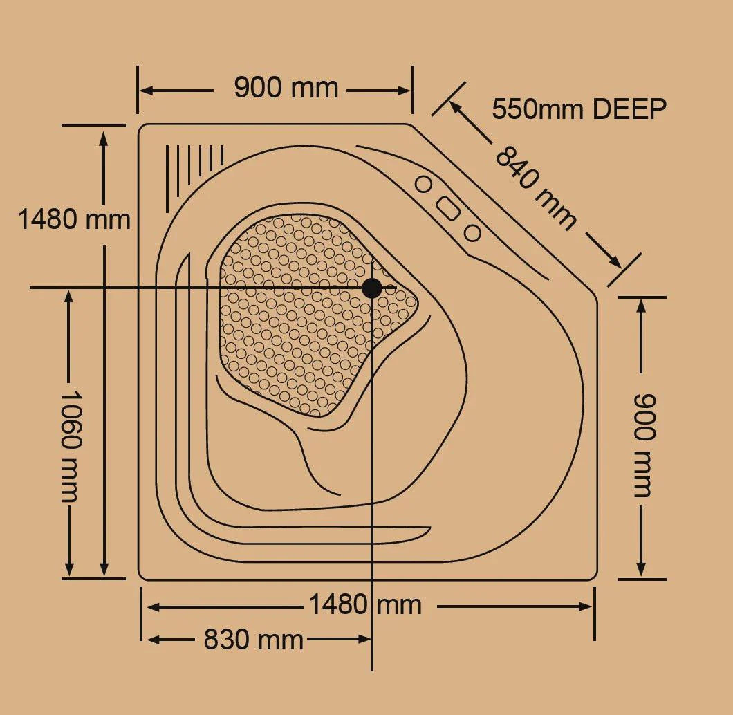 Barda 1480*1480*500mm Gloss White Acrylic 17 Jets Drop in Spa Bath Tub - Living and Bathroom