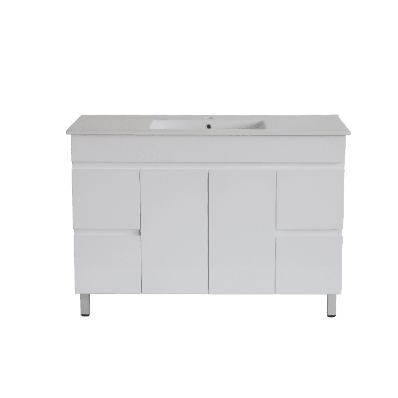 Gloss White BIANCA PVC 120cm Floor Standing Vanity Cabinet - Living and Bathroom