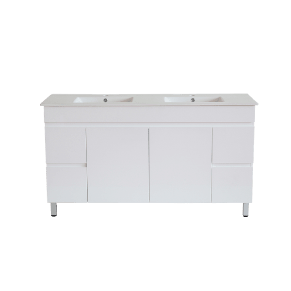 Gloss White BIANCA PVC 150cm Floor Standing Vanity Cabinet - Living and Bathroom