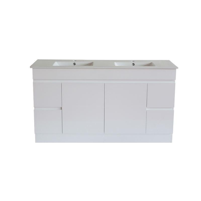 Gloss White BIANCA PVC 150cm Floor Standing Vanity Cabinet - Living and Bathroom
