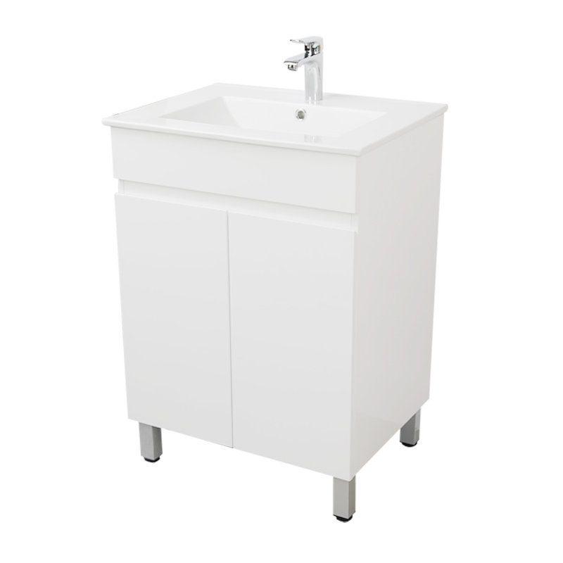 Gloss White BIANCA PVC 60cm Floor Standing Vanity Cabinet - Living and Bathroom