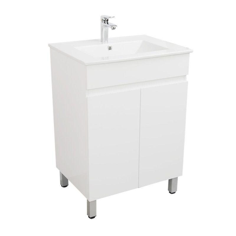 Gloss White BIANCA PVC 60cm Floor Standing Vanity Cabinet - Living and Bathroom