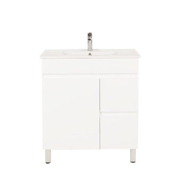 Gloss White BIANCA PVC 75cm Floor Standing Vanity Cabinet (RHD) - Living and Bathroom