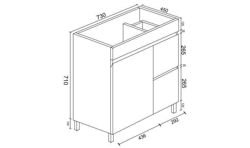 Gloss White BIANCA PVC 75cm Floor Standing Vanity Cabinet (RHD) - Living and Bathroom