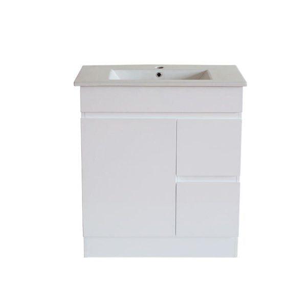 Gloss White BIANCA PVC 75cm Floor Standing Vanity Cabinet (RHD) - Living and Bathroom