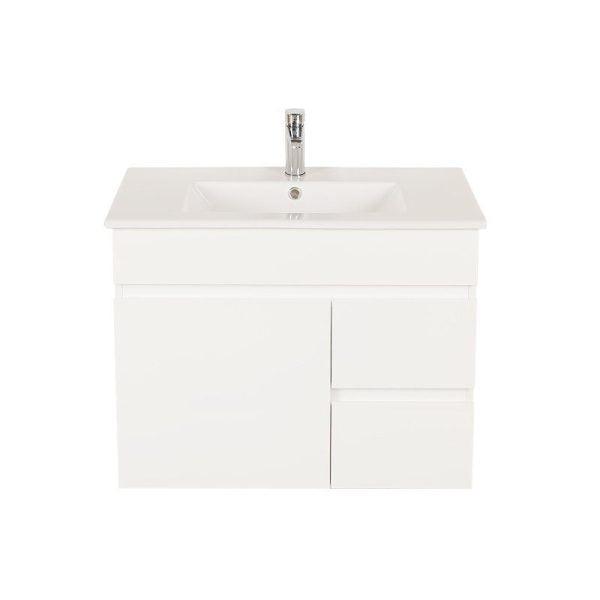 Gloss White BIANCA PVC 75cm Wall Hung Vanity Cabinet (RHD) - Living and Bathroom