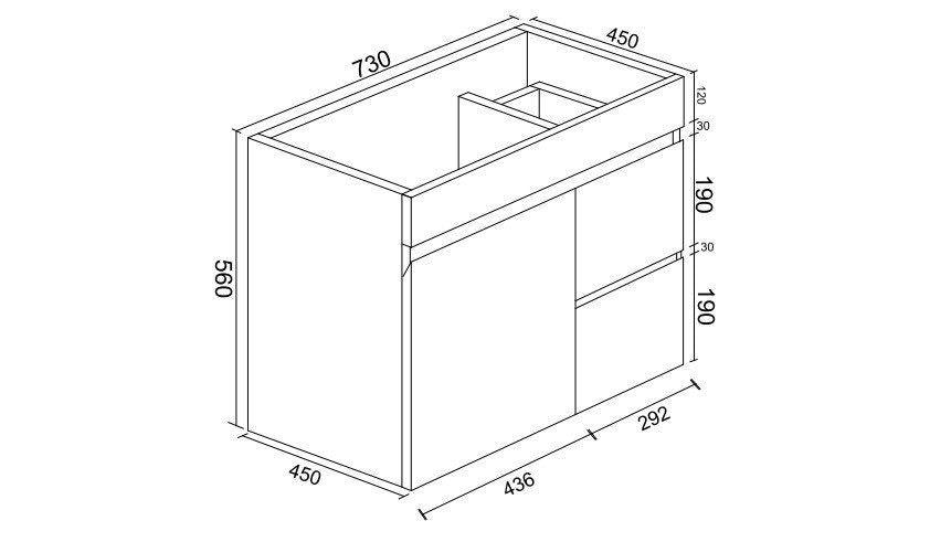 Gloss White BIANCA PVC 75cm Wall Hung Vanity Cabinet (RHD) - Living and Bathroom