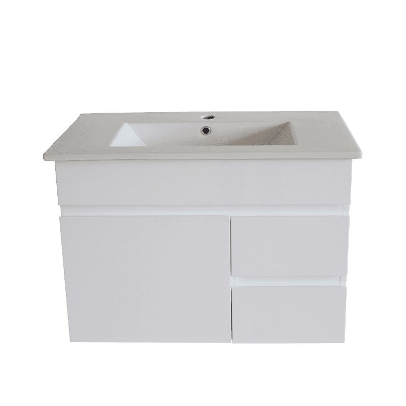 Gloss White BIANCA PVC 75cm Wall Hung Vanity Cabinet (RHD) - Living and Bathroom