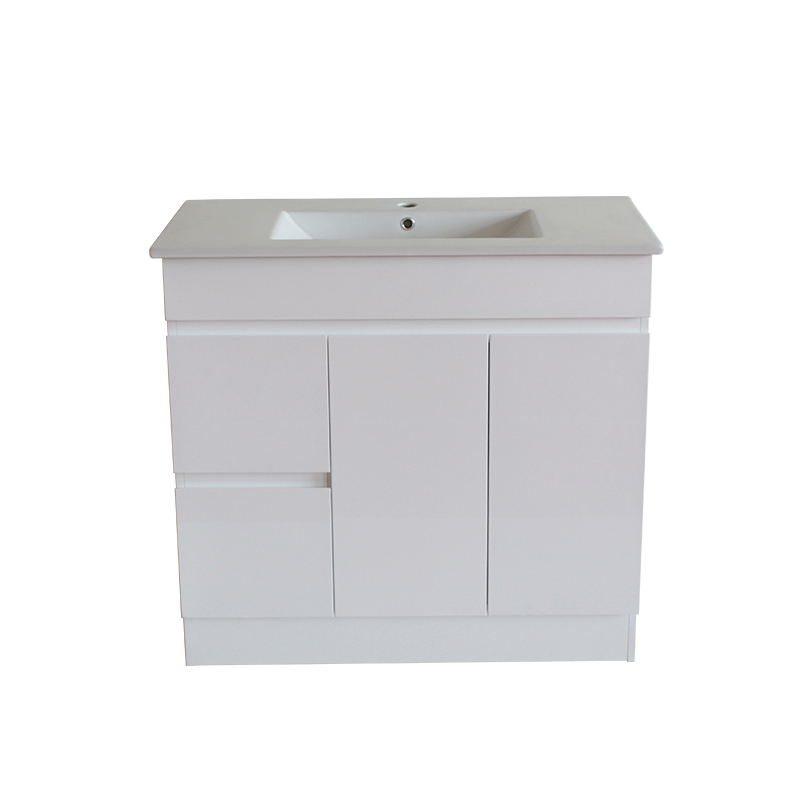 Gloss White BIANCA PVC 90cm Floor Standing Vanity Cabinet (LHD) - Living and Bathroom