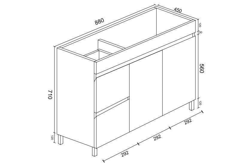Gloss White BIANCA PVC 90cm Floor Standing Vanity Cabinet (LHD) - Living and Bathroom