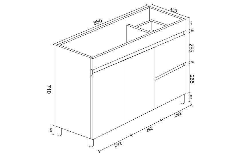 Gloss White BIANCA PVC 90cm Floor Standing Vanity Cabinet (RHD) - Living and Bathroom