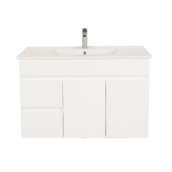 Gloss White BIANCA PVC 90cm Wall Hung Vanity Cabinet (LHD) - Living and Bathroom