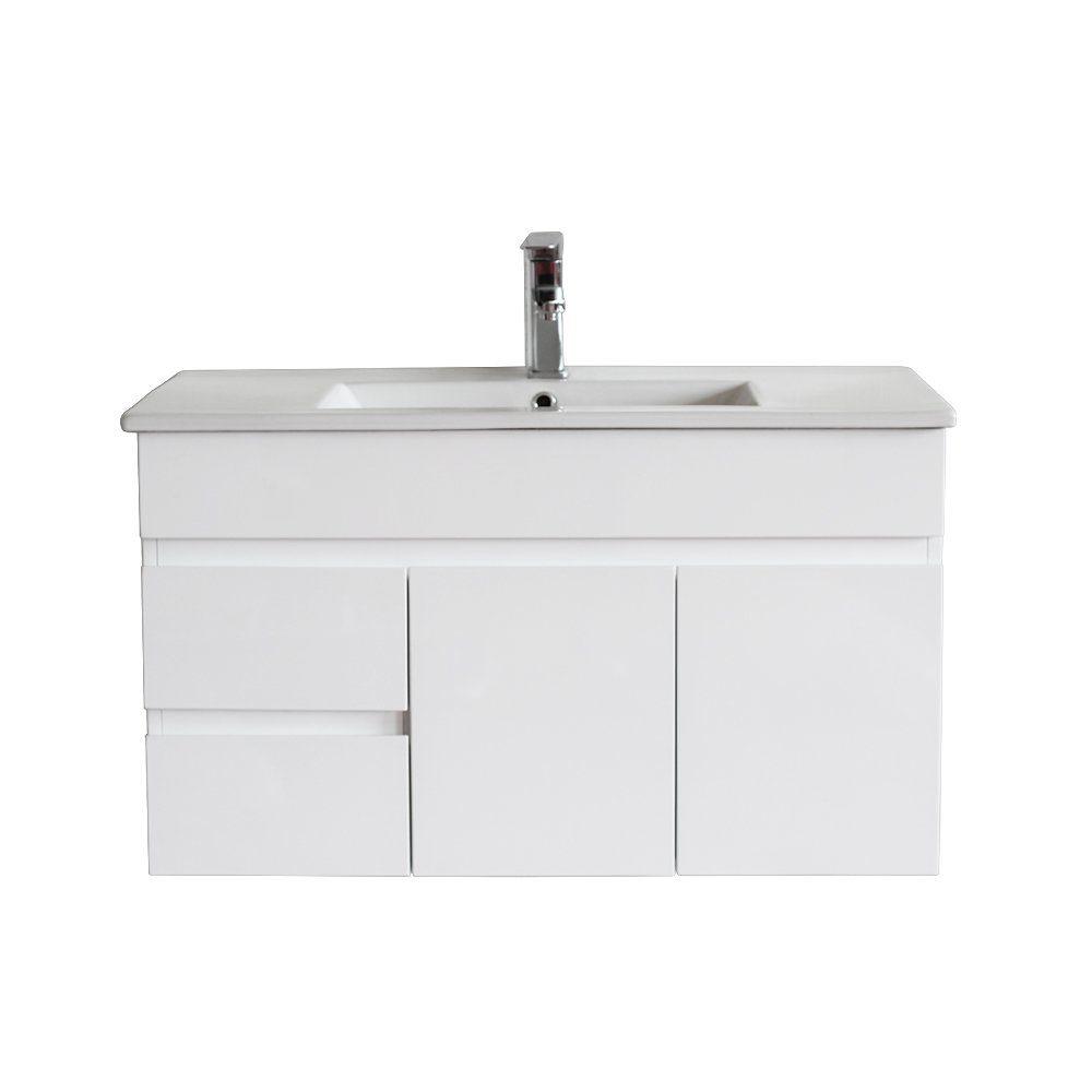Gloss White BIANCA PVC 90cm Wall Hung Vanity Cabinet (LHD) - Living and Bathroom