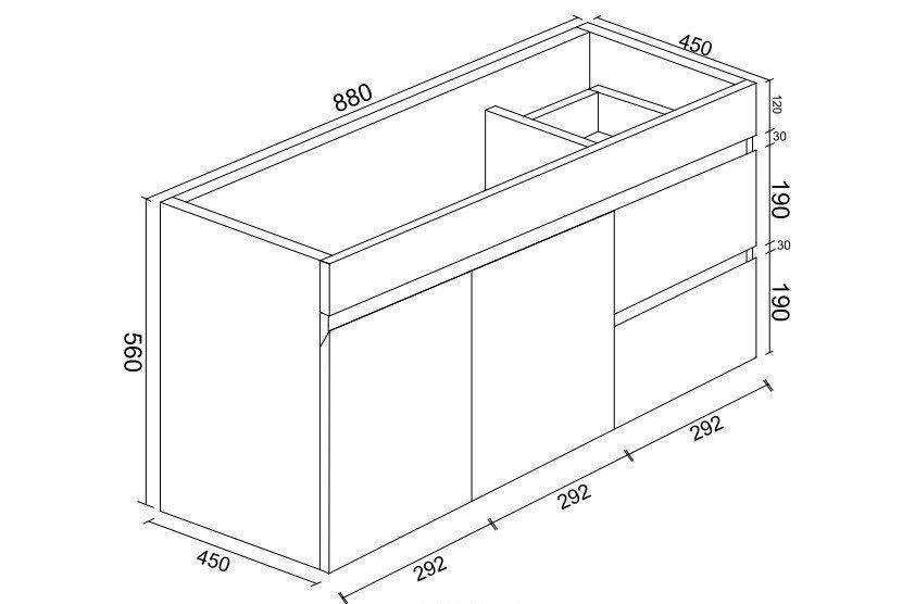 Gloss White BIANCA PVC 90cm Wall Hung Vanity Cabinet (RHD) - Living and Bathroom
