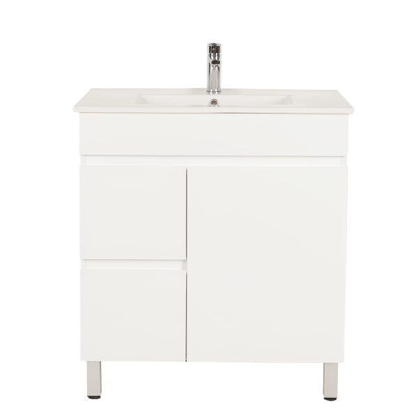 Gloss White BIANCA SLIM PVC 75cm Floor Standing Vanity (RHD) - Living and Bathroom