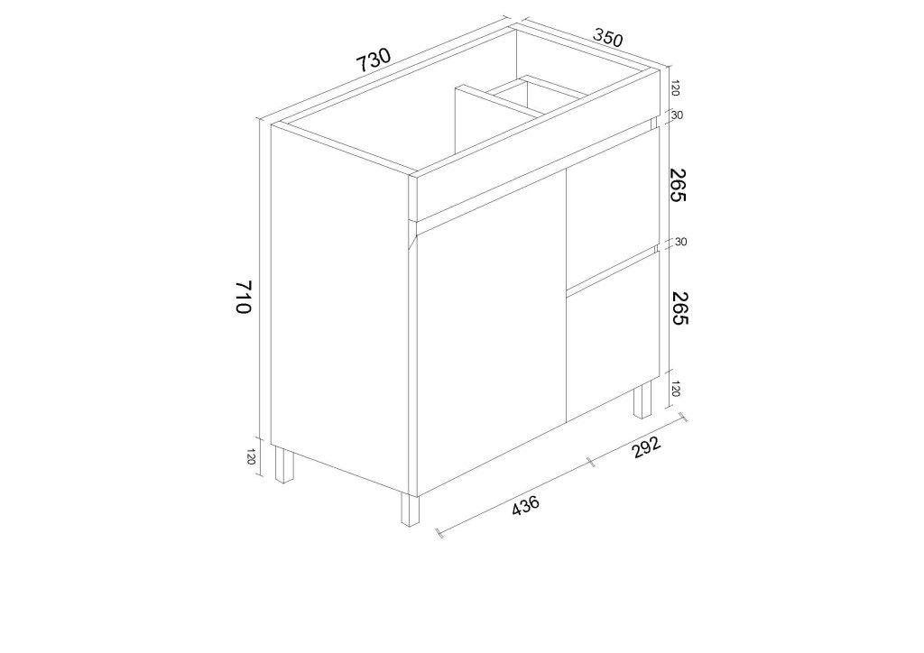 Gloss White BIANCA SLIM PVC 75cm Floor Standing Vanity (RHD) - Living and Bathroom