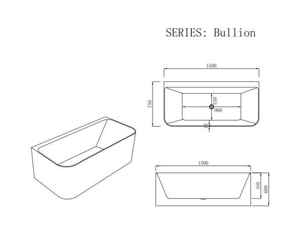 Bullion 1500mm Back-to-Wall Black/White Bathtub - Living and Bathroom