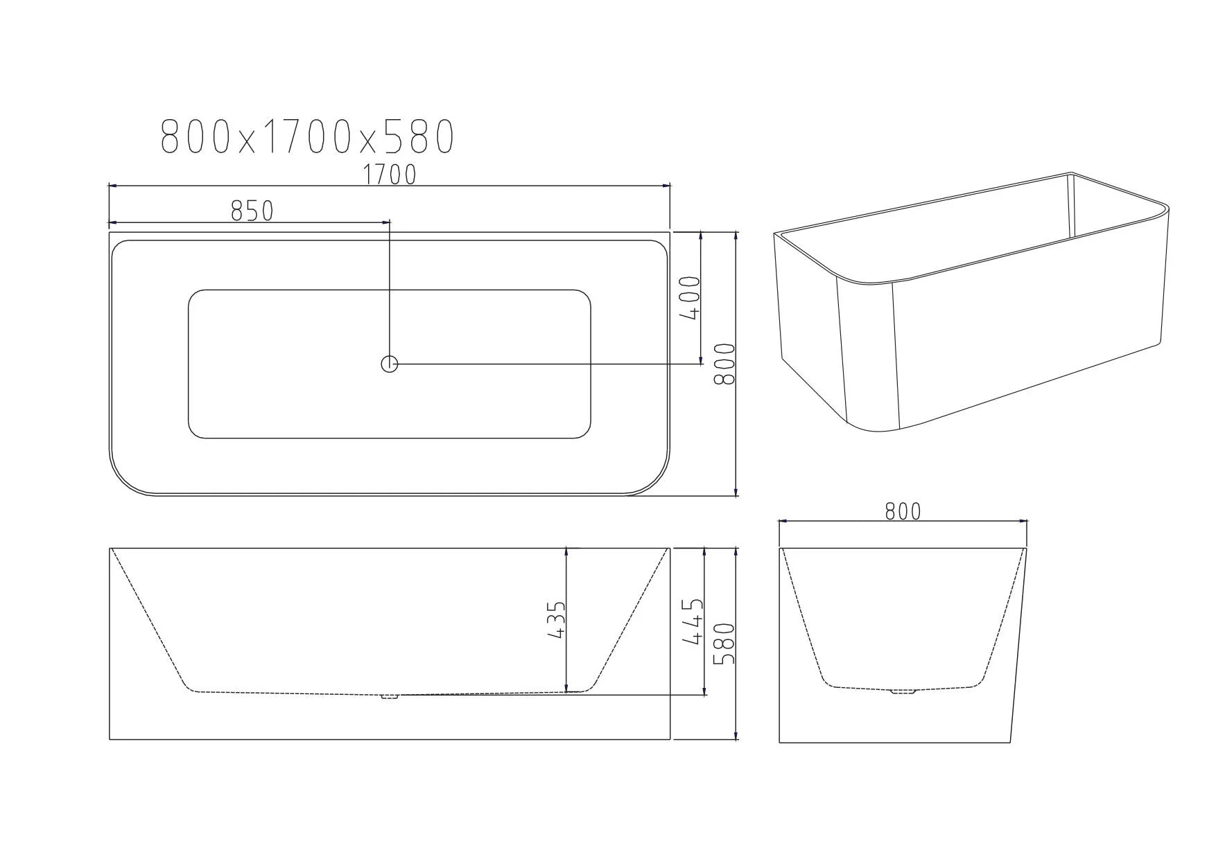 Bullion Ultra-Thin Back To Wall Bathtub
