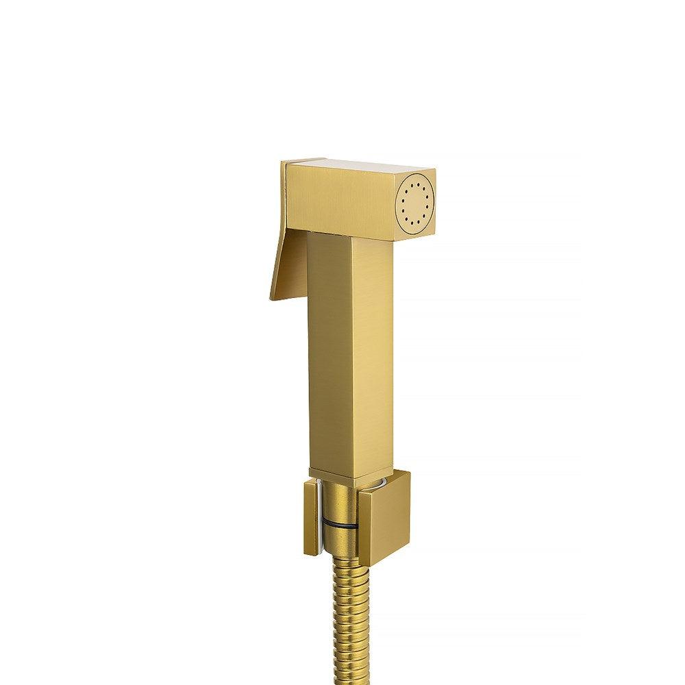 Square Brushed Brass Brass Toilet Bidet Spray Kit with Stainless Steel Hose - Living and Bathroom