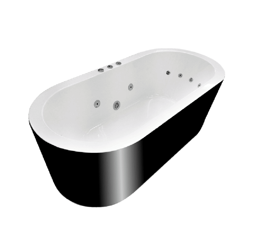 REDONDO 1500/1700*800*600mm White/Black Oval 12 Jets Acrylic Freestanding Spa Bathtub - Living and Bathroom