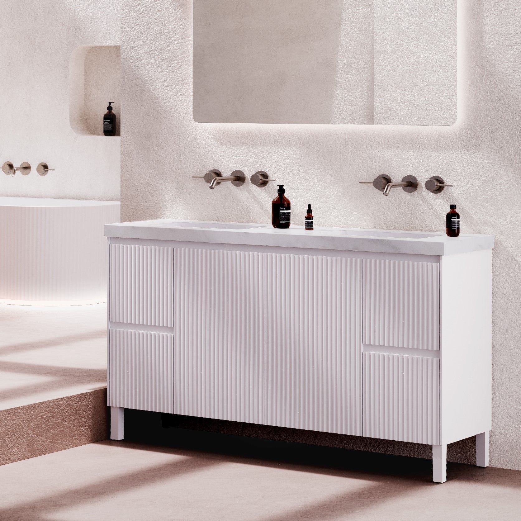 Carrara White Undermount Sintered Stone Top With Seamless Ceramic Basin Without Tap Hole