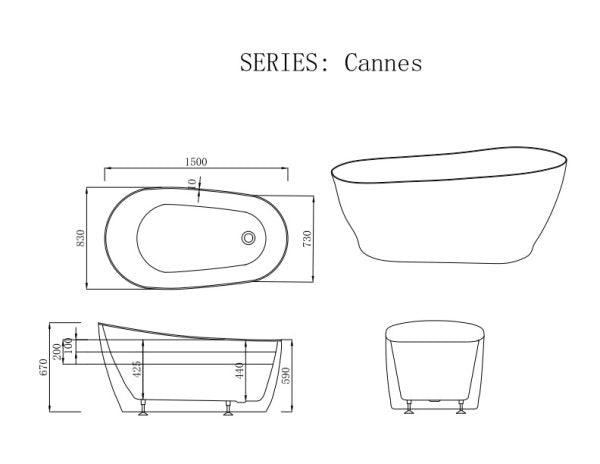 Cannes 1500mm Freestanding Designer Black/White Bathtub - Living and Bathroom