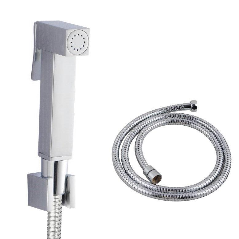 Square Chrome Brass Toilet Bidet Spray Kit with Stainless Steel Hose - Living and Bathroom