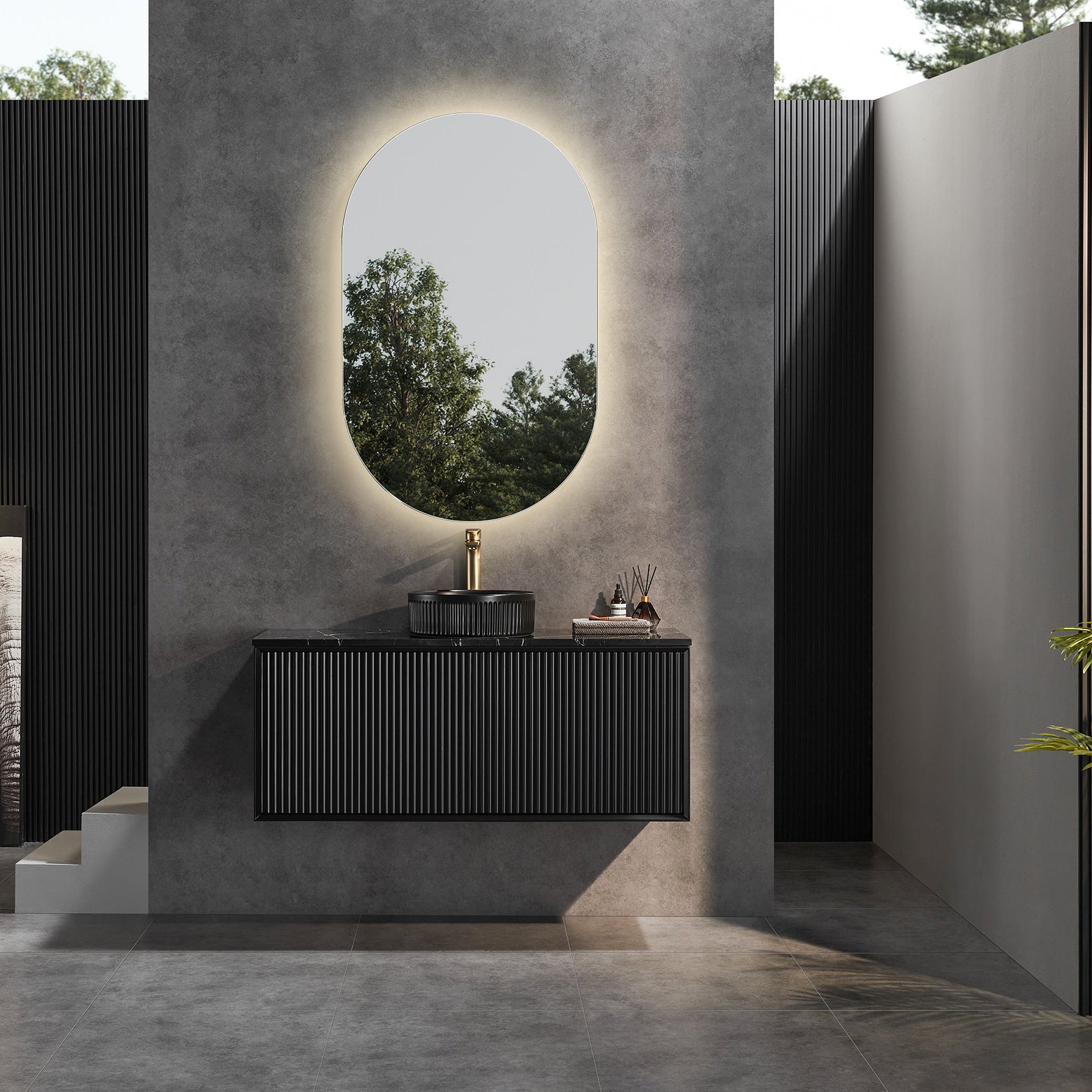 Kirribilli PVC Waterproof  Wall Hung Bathroom Vanity  Matte Black
