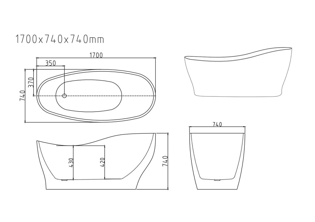 Clara 1700mm Freestanding Designer Gloss White bathtub - Living and Bathroom