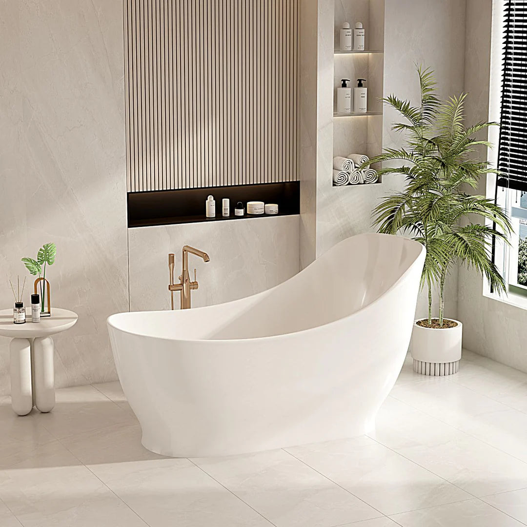 Clara 1700mm Freestanding Designer Gloss White bathtub - Living and Bathroom