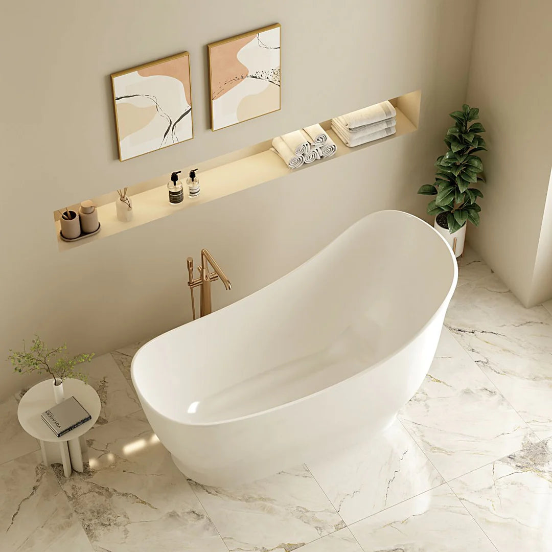 Clara 1700mm Freestanding Designer Gloss White bathtub - Living and Bathroom