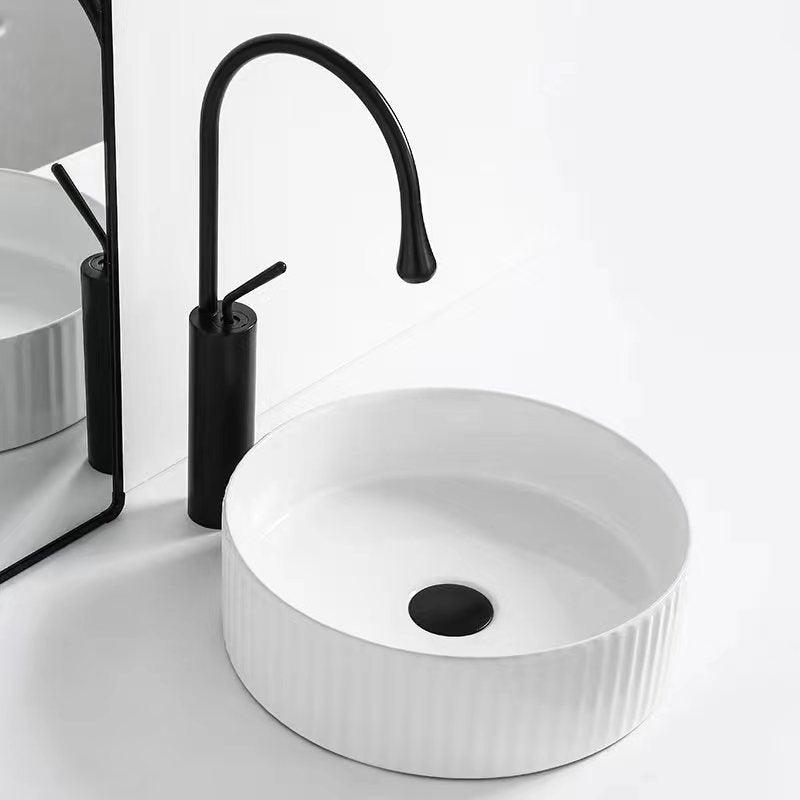 Cora Above Counter Fluted Matt White Circle Basin (New Arrival) - Living and Bathroom